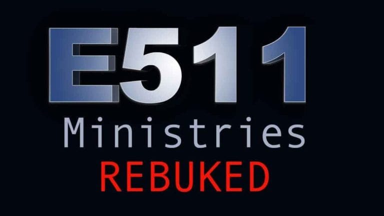 E511 Ministries Rebuked logo with bold text and dark background, Christian faith message.
