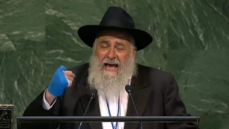 Inspirational Jewish Rabbi speaking passionately at the United Nations.